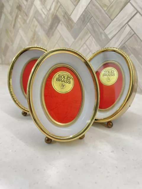 3 Vintage Brass Oval Mini Picture Frames Holds 1.25"x2.5" Photo