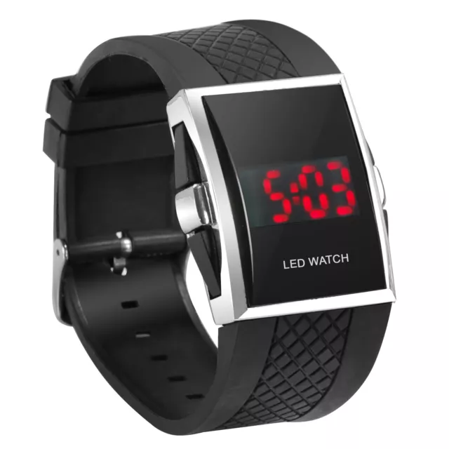 Luxus Digital Herren Rot LED Licht Sport Armbanduhr NEU Geschenkstil - Schwarz