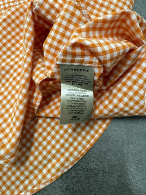 Burberry Brit Gingham Plaid Short Sleeve Button Shirt Men Medium Orange White 3