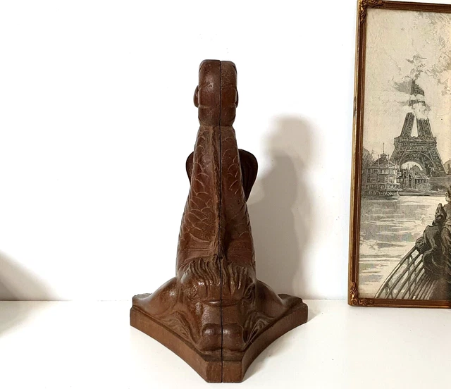 Antique wood base lamp with dolphin Carving for stand candlestick decoration .