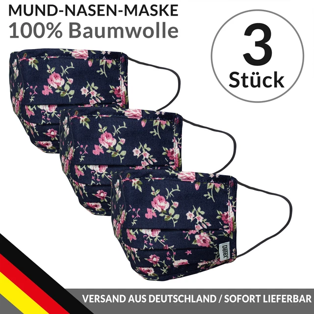 Juego de 3 máscara boca nariz máscara facial máscara de tela lavable flor oscura