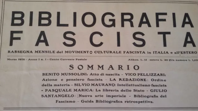 FASCIMO-BIBLIOGRAFIA FASCISTA- ANNATA COMPLETA 1 anno di edizione 1926