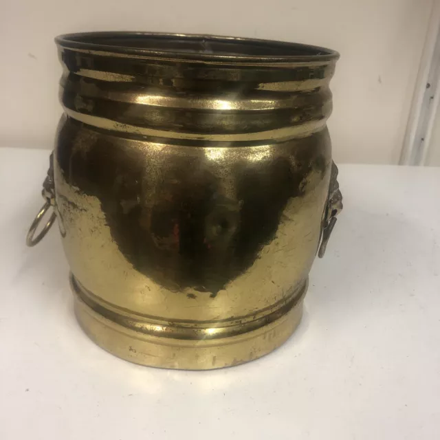 Vintage Brass Coal Scuttle Round Lion Handle  Shaped Storage Fireplace Fireside