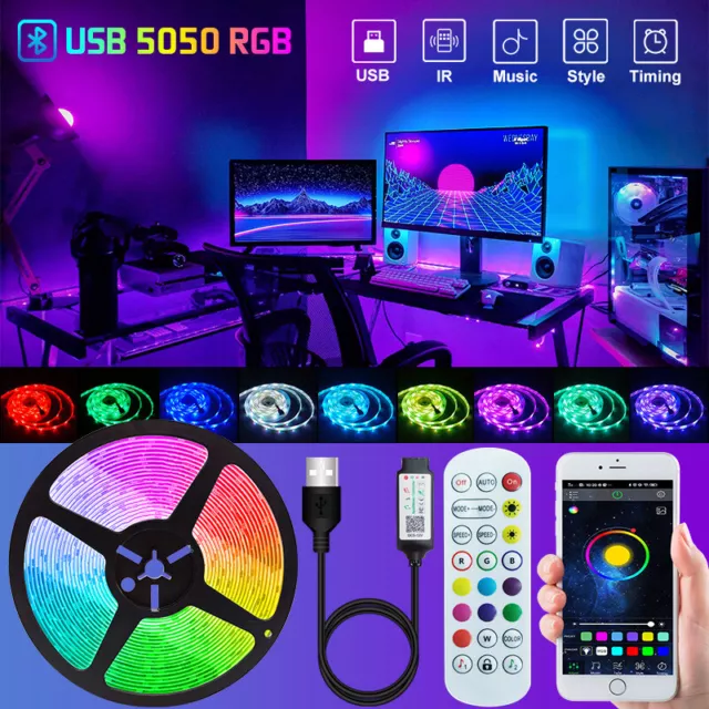 LED Strip TV Backlights 3-100ft 50ft Bluetooth APP Music Sync 5050 RGB Room USB