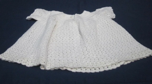 Crocheted Baby Girl White Dress Hat and Afghan Blanket Matching Set Acrylic Yarn