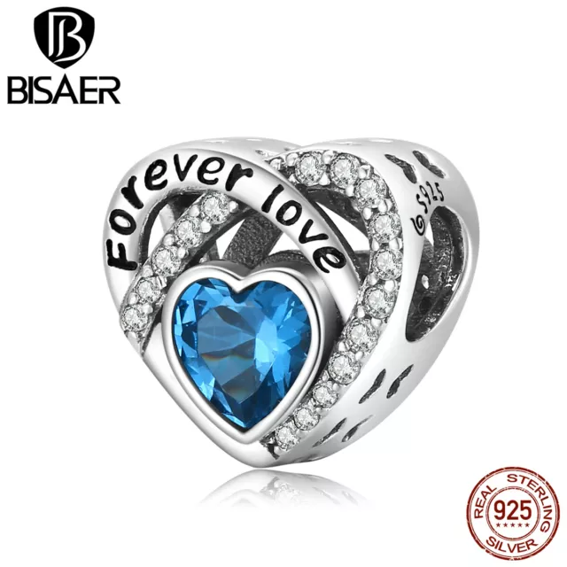 Blue CZ 925 Sterling Silver European Fashion Charm Bead Pendant Women F Bracelet