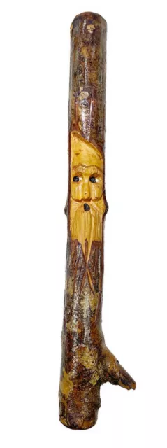 13” Carved Wood Branch Stick Tree Spirit Folk Art Face Wizard Vtg 95