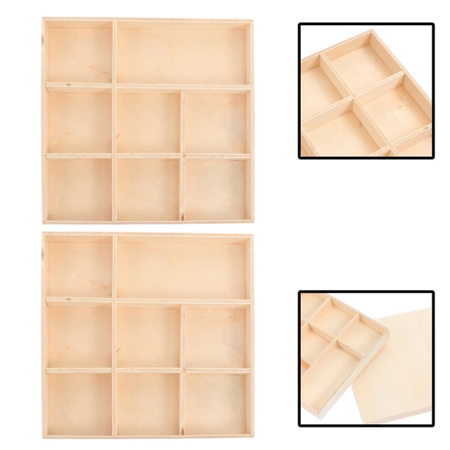 2 Pcs Storage Box Wooden Divided Food Tray Jewelry Organizer Tray Lattice