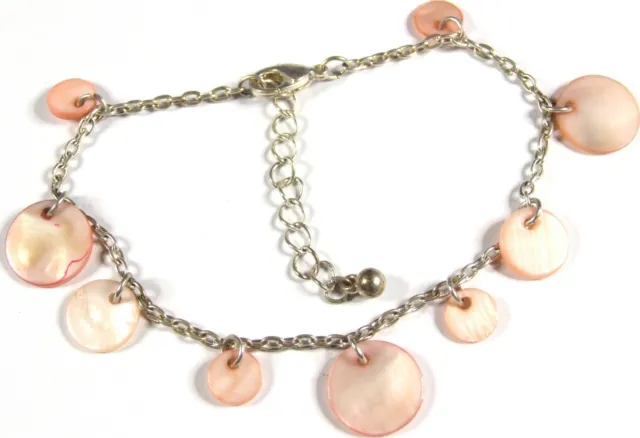 Beautiful Silvertone PEACH Pink Real Shell Disk Charm Style BRACELET