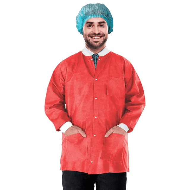 Disposable Lab Jackets 30  Long. Pack of 10 Red Hip Length Work Gowns Medium. 50
