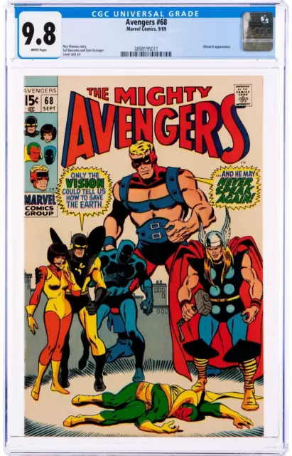 Avengers #68 -MINT- CGC 9.8 NM/MT White Pages-Marvel 1969 - Ultron-6 App Vision