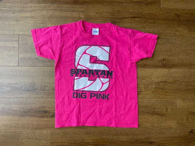 Gildan Shirt Kids Girls Size S Hot Pink Spartan Volleyball Top Graphic Tee