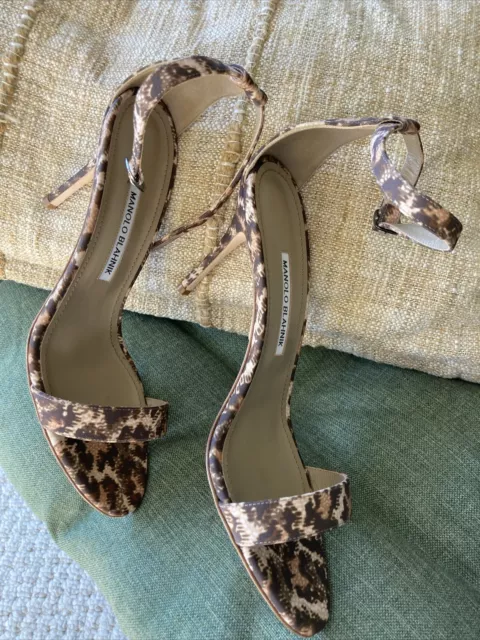 NEW Manolo Blahnik CHAOS 90 Suede Leopard Sand Sandals Shoes Size 41 US 11B.