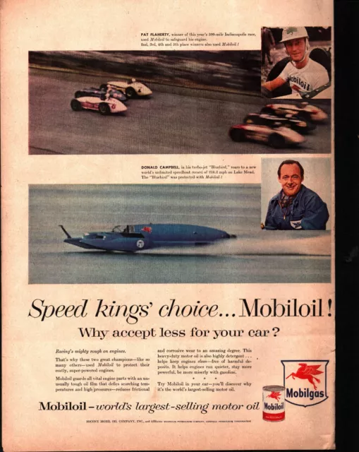 1956 Speed Kings Choice Mobiloil Mobilgas Bluebird Indy 500 Vintage Print b3