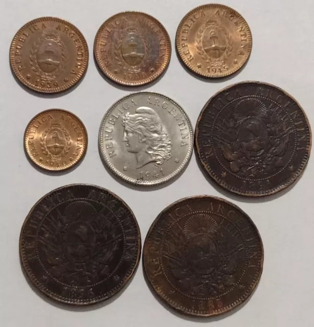 Argentina . lot of 8 coins 1885-1945