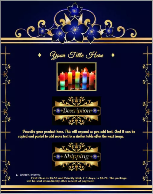 AUCTION TEMPLATE Gold Floral Design Border - FREE Email Shipping