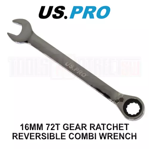 US PRO 16mm Reversible Ratchet Spanner Wrench 72 Teeth Open & Ring End Wrench