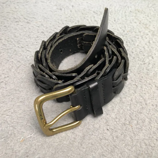 BLACK LEATHER BELT Women's Sz S Chain Link Serpentine Braided Brass ...
