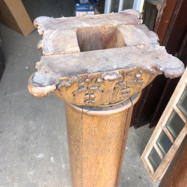 stunning pair c1880 hand carved oak columns fireplace? 57.5/9.25/8” Quartersawn 4
