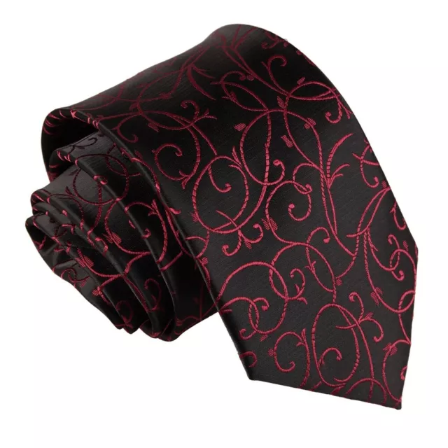 Black & Burgundy Mens Tie Woven Swirl Patterned Classic Wedding Necktie by DQT