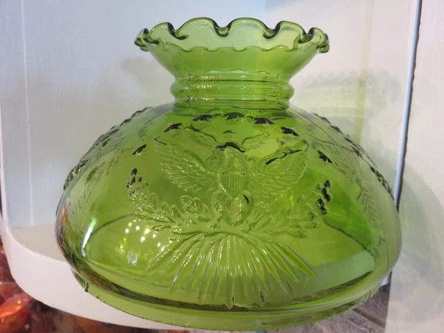 Antique Vintage Eagle & Stars Green Oil Lamp Glass Shade Miller B&H Aladdin Gwtw