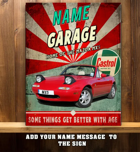 Personalised Mazda MX5 Garage Workshop Shed Vintage Metal Wall Sign Gift CS20