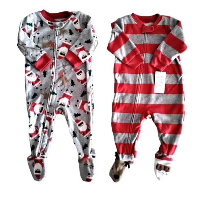 Carters boy/ girl infant NWT 2 pair festive holiday pajamas with feet 9M