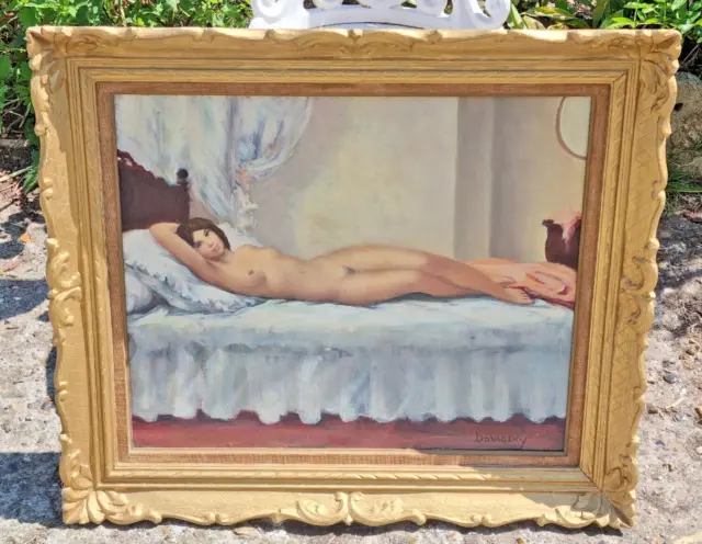 Beau tableau ancien femme nue allongée / Huile sur toile / Signé DOBROSKY