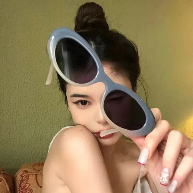Ins Popular Fashion Oval Sunglasses Women Retro Rivets Decoration Brand Designer