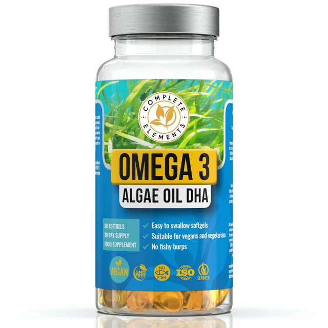 VEGAN OMEGA 3 Algae Oil 60 Capsules vitamin E 400mg DHA Supplement