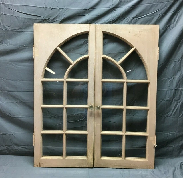 Pair VTG 9 Lite Shabby Cabinet Cupboard Window Doors White 16x37 Chic 547-22B