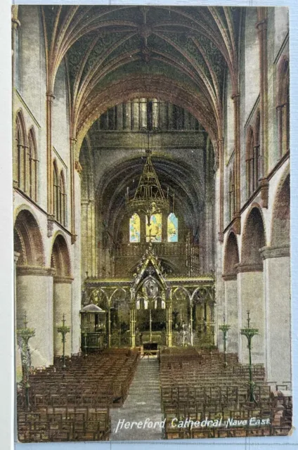 Old Colour Postcard, Hereford Cathedral Nave East, Unposted.