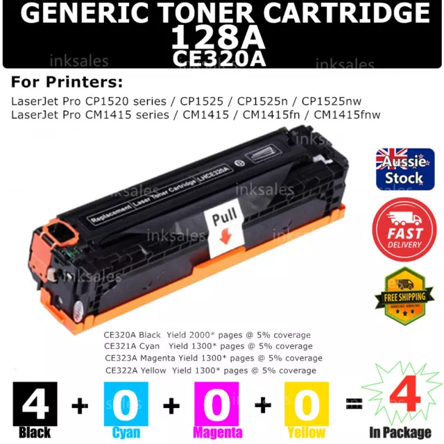 4x Generic Toner 128A CE320A Black For HP CM1415fn CM1415fnw CP1520