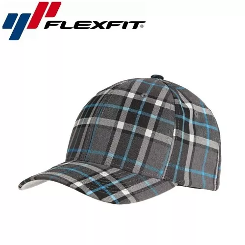 Flexfit Check Baseball Cap S/M Grau Turquoise