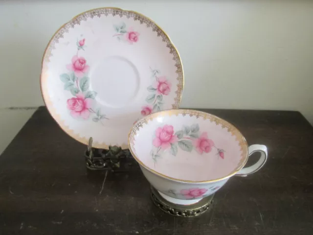 Royal Grafton England Porcelain Bone China Tea Cup And Saucer Pink Roses Gold