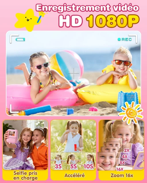 APPAREIL PHOTO INSTANTANÉ Enfant 48MP Imprimante Kid Camera 3-12 Rose ...