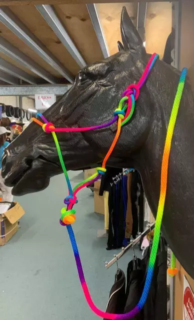 Rainbow Knotted  Rope Nylon Halter Pony Cob Or Full