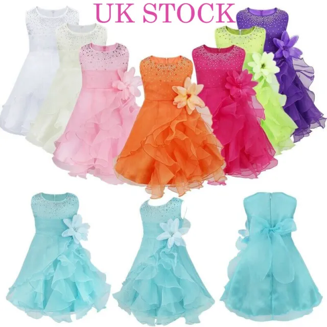UK Infant Baby Girls Organza Tutu Dress Princess Birthday Party Baptism Gown