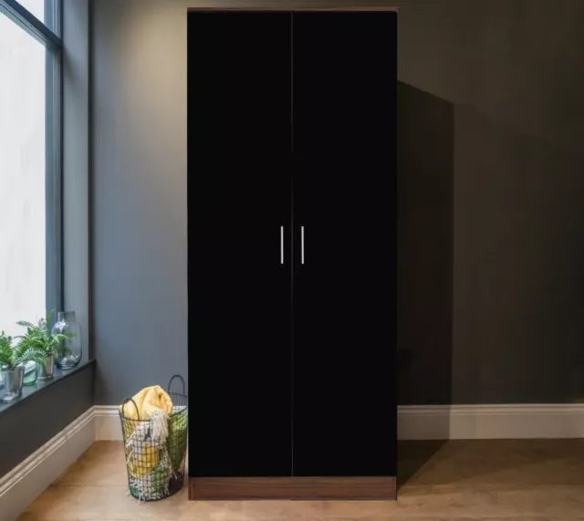 New REFLECT High Gloss 2 Door Soft Close Wardrobe Bedroom Black / Walnut