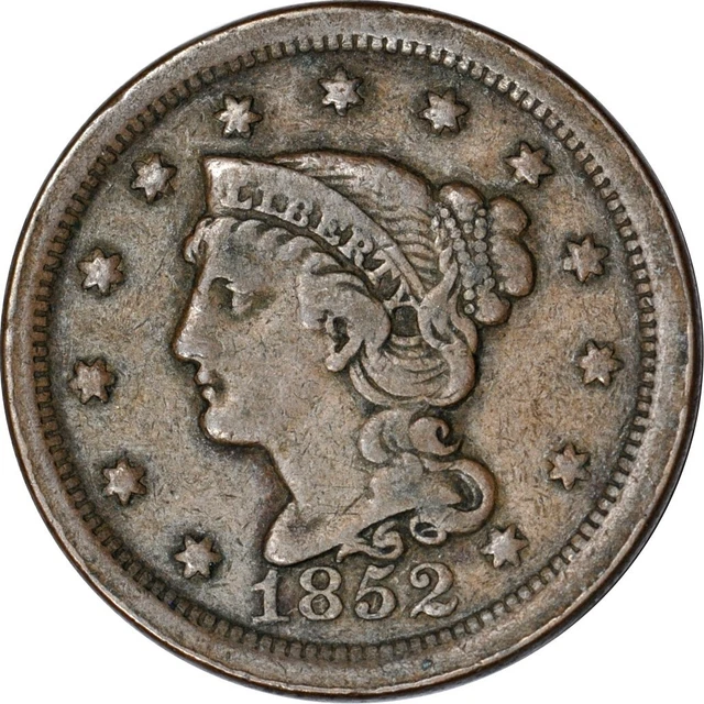 1852 1C Braided Hair Large Cent Fine K16431