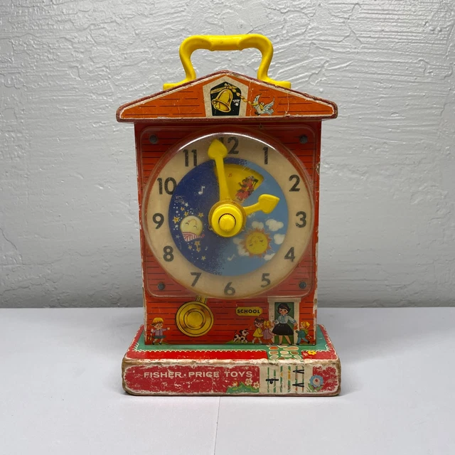 VINTAGE FISHER PRICE Music Box Teaching Clock 19621968 Wooden Toy