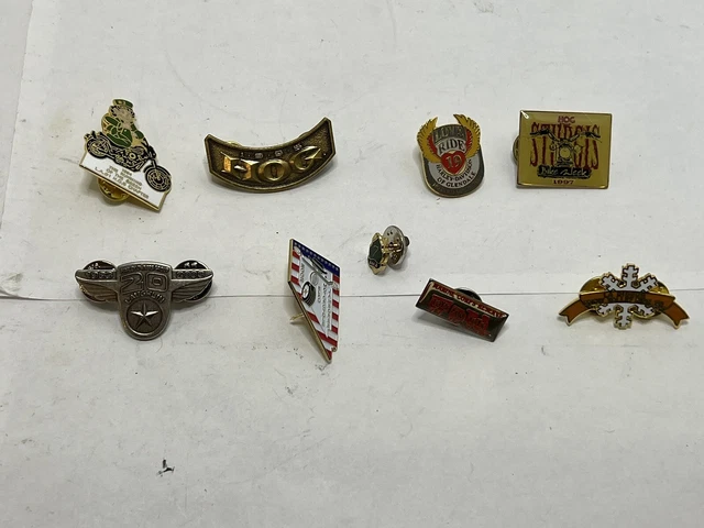 Lot of (9) Vintage Motorcycle Club MC, Harley Davidson, & Fun Run Biker Pins