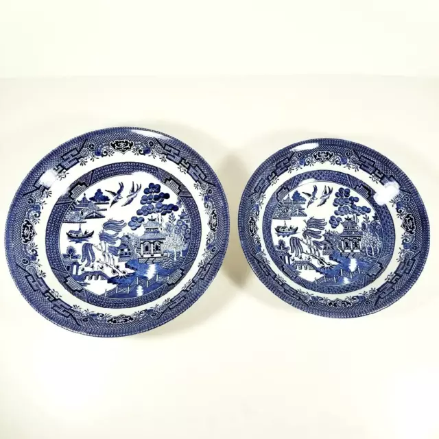 2 Churchill Blue Willow 8-3/4" Pasta Vegetable Serve 8" Coupe Soup Bowl Set Lot