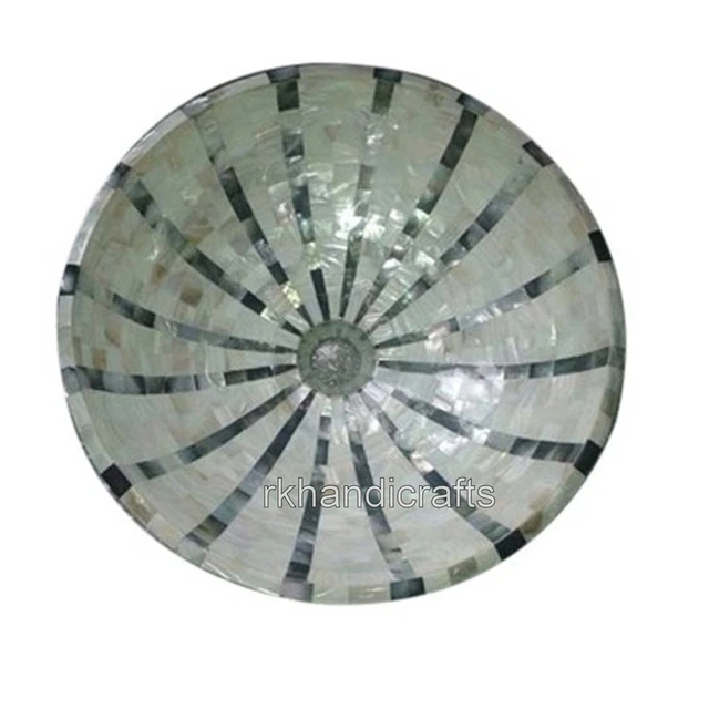 15 Inches Marble Sink Mother of Pearl Overlay Work Powder Room Sink for Salon