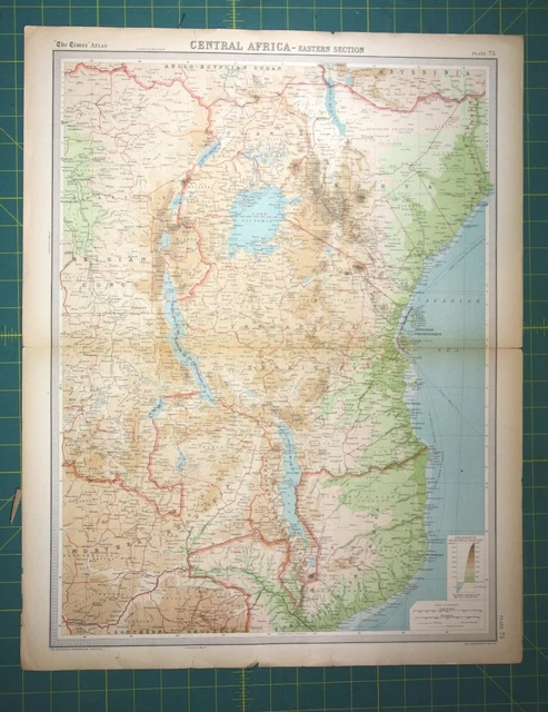 Central Africa Plate 75 - Vintage 1922 Times World Atlas Antique Folio Map