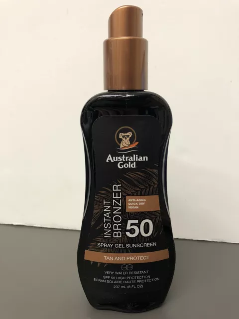 Australian Gold SPF 50 Spray Gel With Instant Bronzer 237ml Water Resistant.