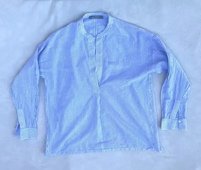 Vince White Blue Pin-striped Popover Tunic Long Sleeve Shirt Size XS Cotton