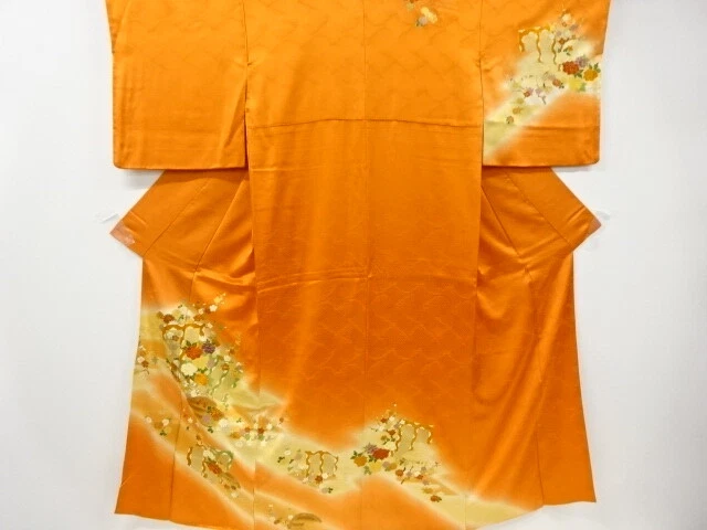6537870: Japanese Kimono / Vintage Homongi / Embroidery / Bamboo Screen & Ume &
