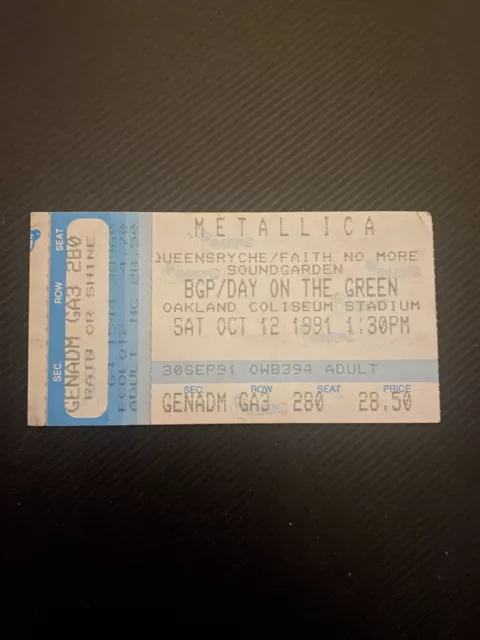 Metallica 1991 Day On The Green Concert Ticket Stub Queensryche Soundgarden