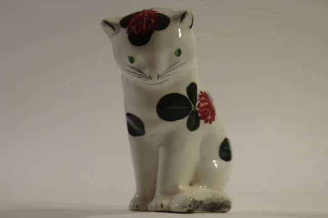 A Fine Vintage Plichta Bovey Pottery Cat Figurine With The Iconic Clover Design.